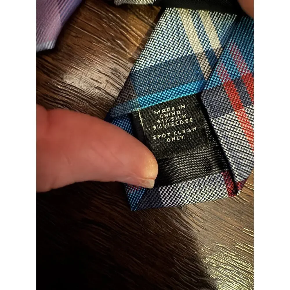 EXPRESS Tie Lot 5 Mens Blue Pink Executive Necktie Plaid